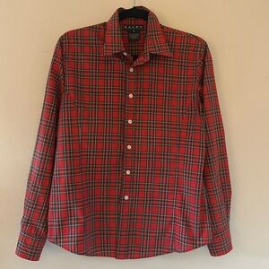 RALPH LAUREN Womens Red Plaid Long Sleeve Button Down Top Sz 10 Preppy Western